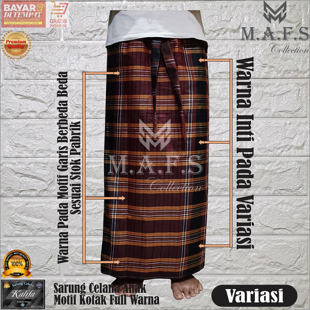 SARUNG CELANA ANAK MOTIF KOTAK FULL WARNA KALIFA 5 -12 Tahun