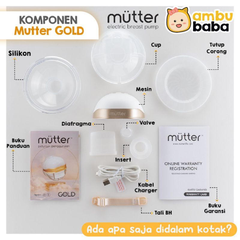 Mutter Gold Handsfree Wearable Breast Pump Pompa ASI Elektrik Hands Free Rechargeable