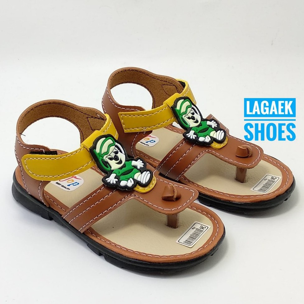 Sendal Anak Laki Laki Jepit Umur 1 2 Tahun Model Jepit Warna COKLAT- Sandal Anak Cowok Tali Velcro Motif Kartun Lucu Size 21 - 23