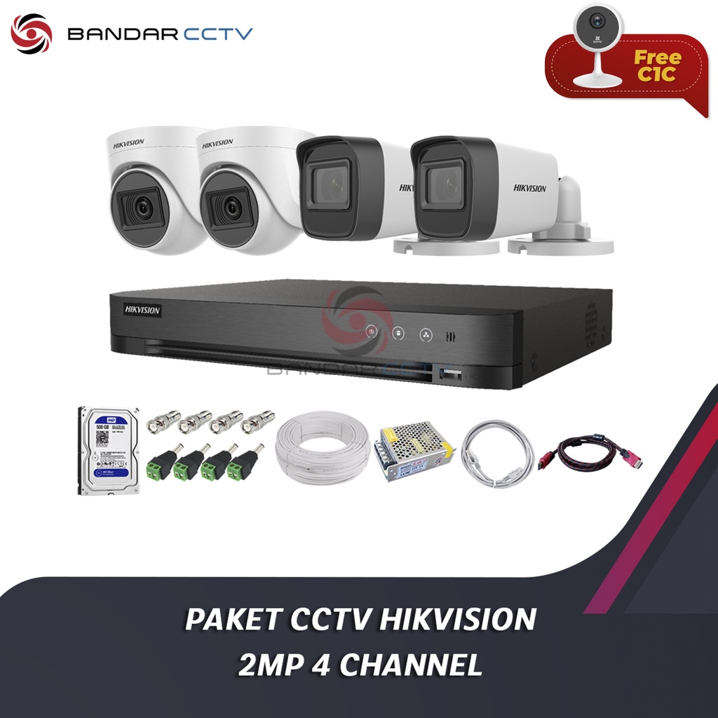 Paket Kamera CCTV Hikvision 2 MP 4 Channel