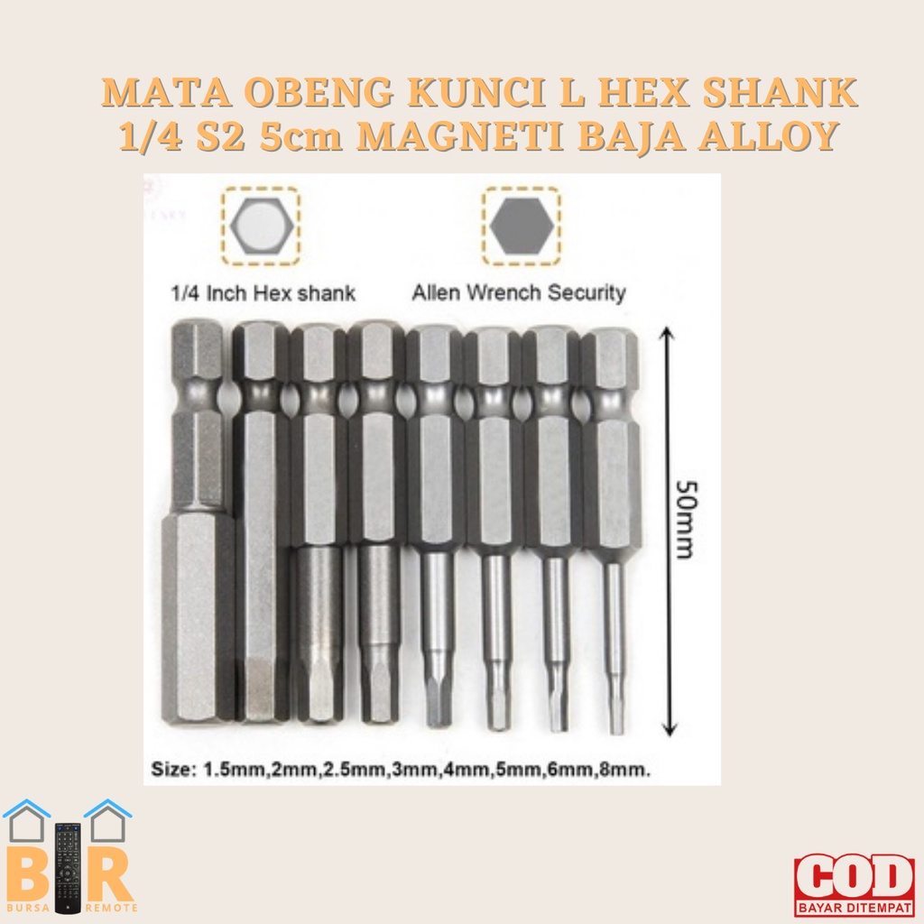 MATA OBENG KUNCI L HEX SHANK 1/4 S2 5cm MAGNETIK BAHAN BAJA ALLOY STEEL