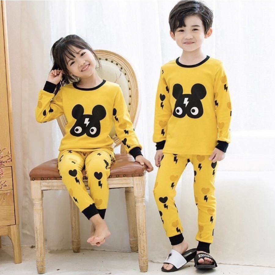 BAJU PIYAMA ANAK IMPORT KAOS KATUN SET CELANA PANJANG AMANAH READY