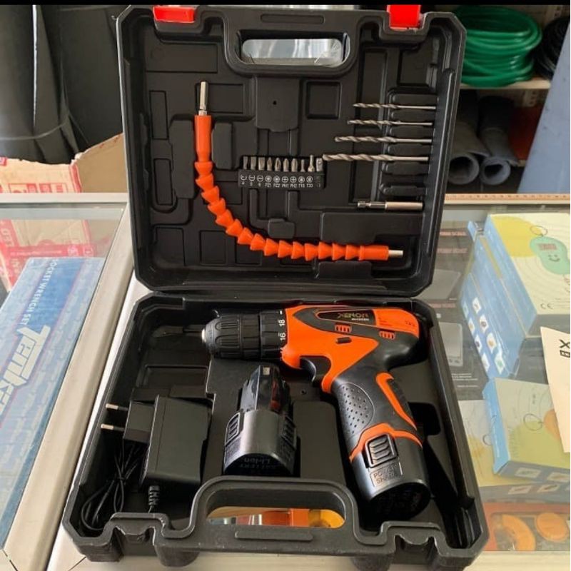 Bor cordless 12v Xenon Bor baterai set koper