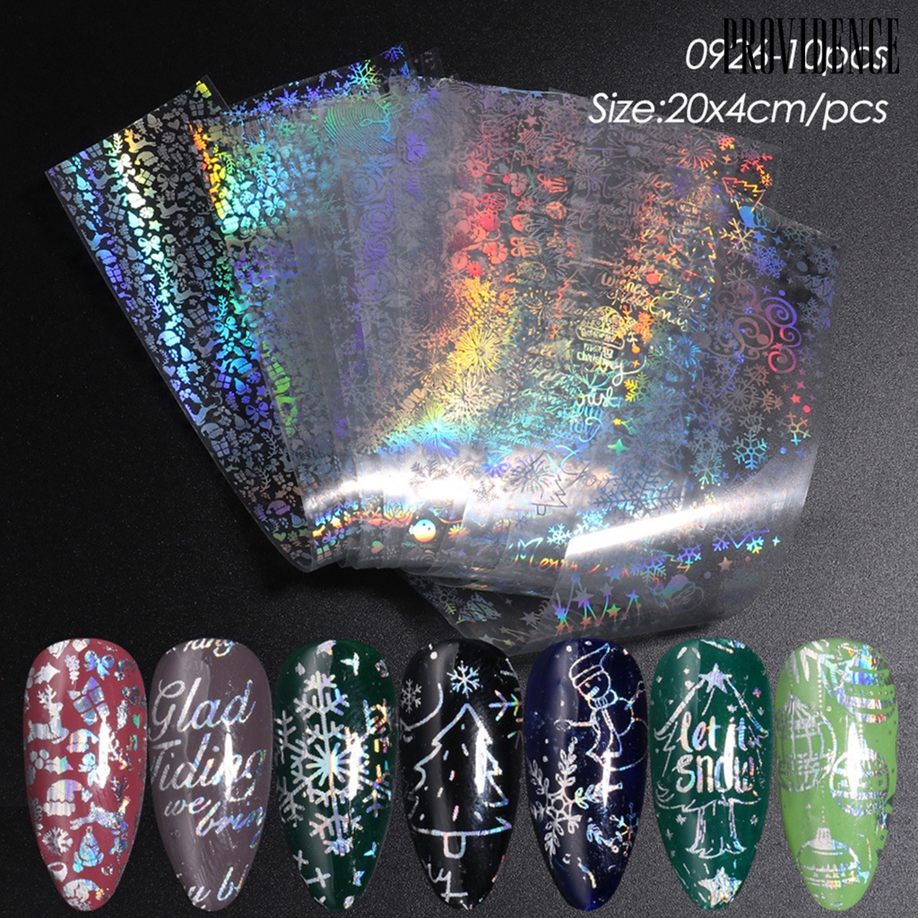 Providence 10Pcs/Set Nail Art Sticker Christmas Patterns Non-Fading Ultra Thin Xmas Snow Flake Glitter Nails Art Sticker for Female