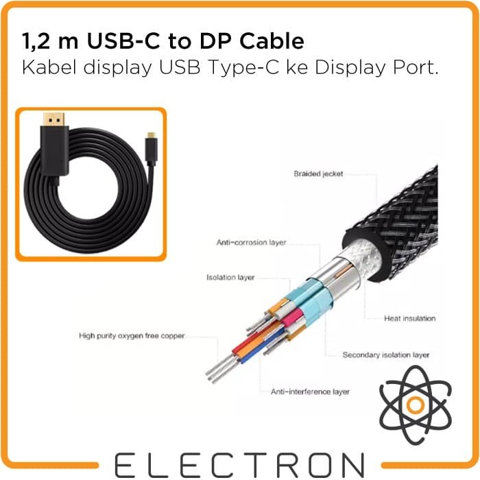 1.2m USB-C to DP Cable 4K@60Hz USB 3.1 Type-C DisplayPort Kabel