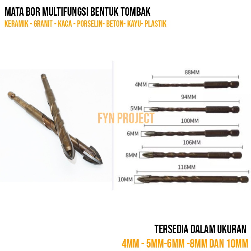 mata bor multifungsi cocok untuk keramik granite beton besi kayu bentuk tombak/mata bor bentuk tomba