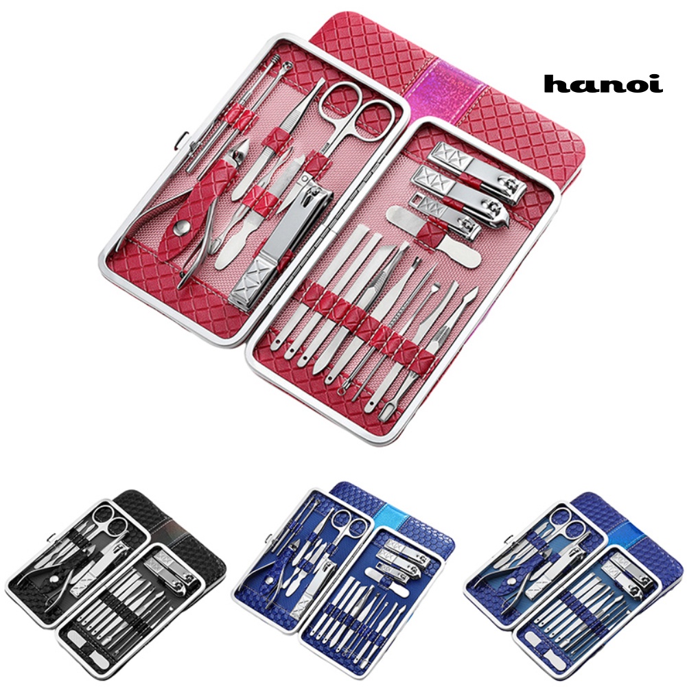 HQTM_21/18Pcs Stainless Nail Clipper Cuticle Nipper Manicure Pedicure Tool with Case