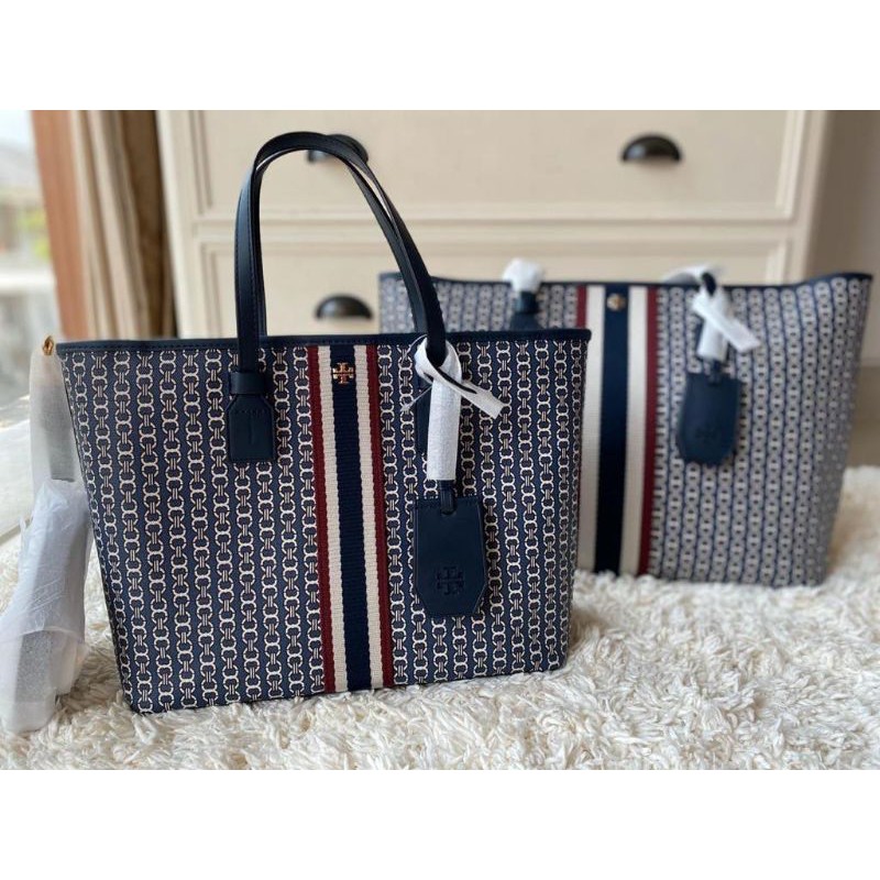 TORY BURCH GEMINI LINK CANVAS SMALL TOTE TORY NAVY