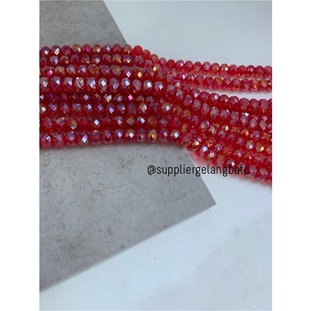 Crystal Ceko 14mm RED QUARTZ MERAH beads manik donat rondelle grosir bahan kalung gelang anting strap mask kerajinan tangan craft citayam fashion week etink vintage elegan bali manik crystal