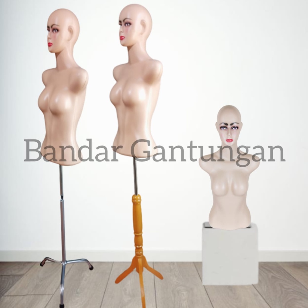 Patung Manekin Plastik Torso Cewek Setengah Badan+Sok Untuk Kaki/Patung Cewek(SET B)