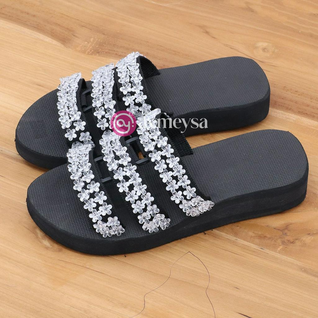 MAIZA Sandal Selop Wanita Elegant dengan Hiasan Manik-Manik Spons Premium Tinggi 4cm Sendal Kokop Beads