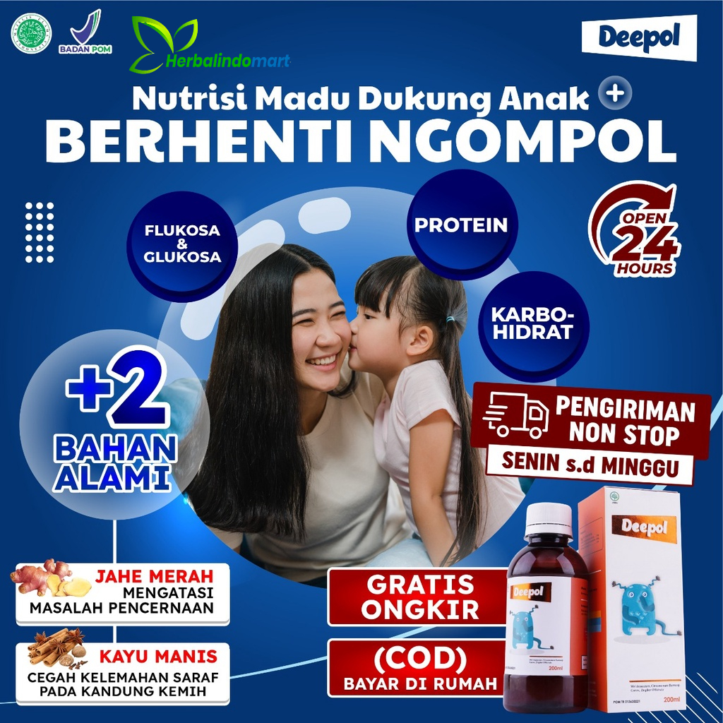 Madu Deepol - Si Kecil Stop Ngompol &amp; Obati Kulit Akibat Ruam Popok Sakit Kulit Lainnya Perlancar Saluran Pencernaan &amp; Atasi Sembelit Anak Isi 200ml