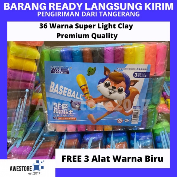 

PREMIUM 12/24/36 Super Light Clay Jumping Mainan Anak Lilin Air Dry - SET 36 WARNA Murah