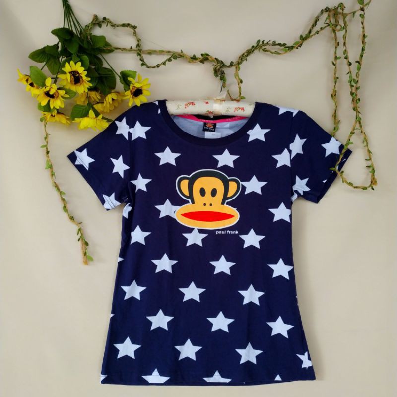 NEW ORIGINAL PAUL FRANK kaos wanita warna biru tua gambar monkey bintang