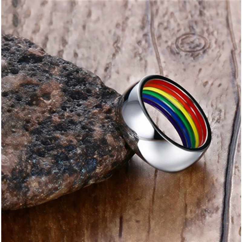 New Rainbow LGBT Gay Pride Ring of Enamel Stainless Steel Ring