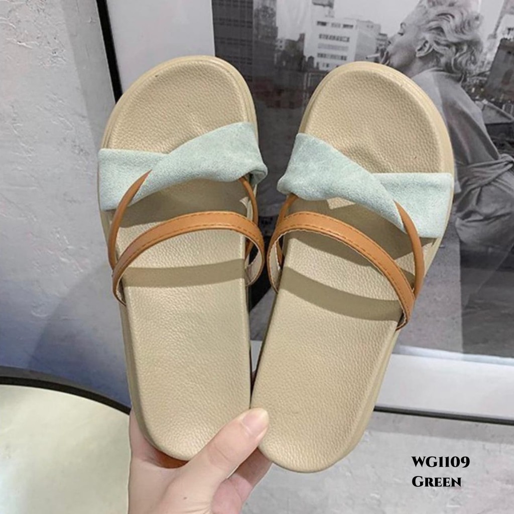 PRF Wedges Sandal Cross Strap Slider Fashion Korea WG1109