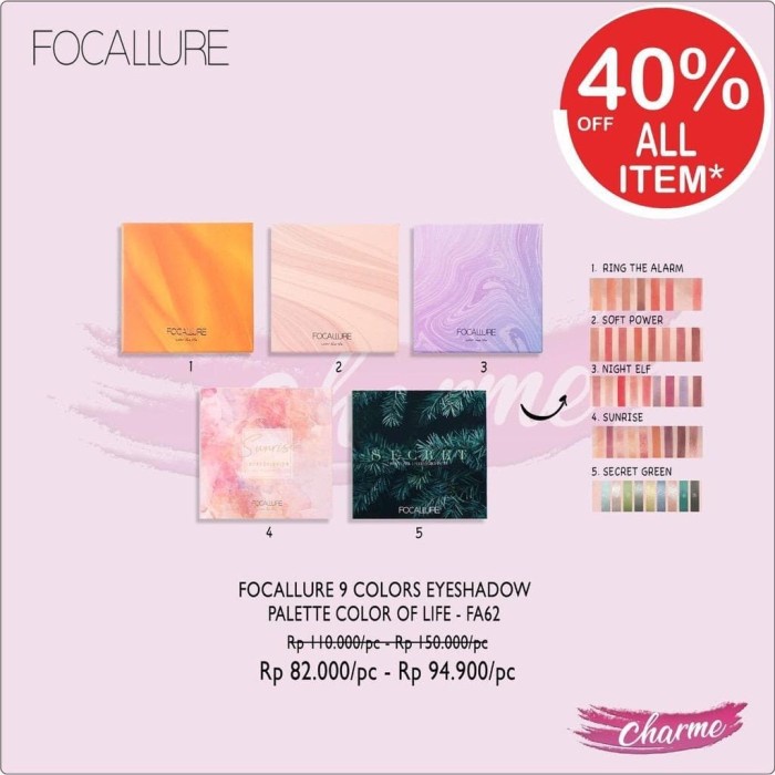 (READY &amp; ORI!) Focallure New 9 Colors Eyeshadow Palette With Mirror FA62 FA 62 9 warna