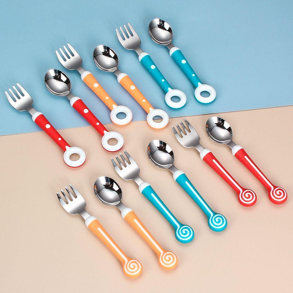 Needway   Peralatan Anak Peralatan Makan Lucu Portabel Stainless Steel Bayi Kartun Makan Sendok