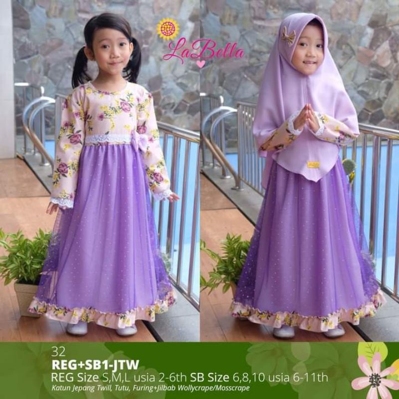 [ RANYA ] By Labella purple baju ungu dress anak pesta cantik warna violet set hijab ready samarinda baju muslim anak  dress warna ungu