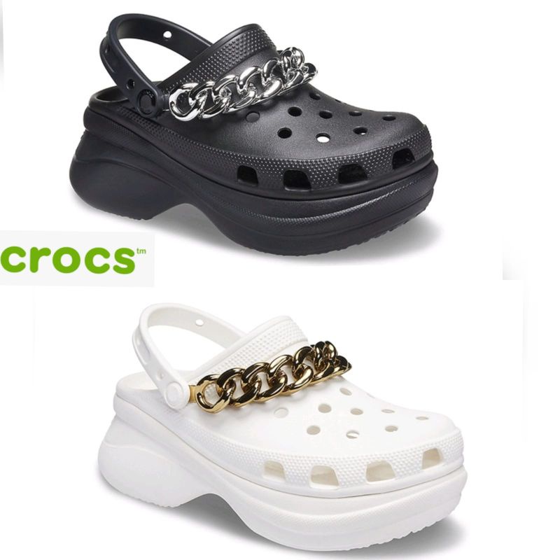 Crocs classic bae clog chain embellisshed platform / Crocs Bae Clog platform rante / Sandal wanita Crocs classic bae rante