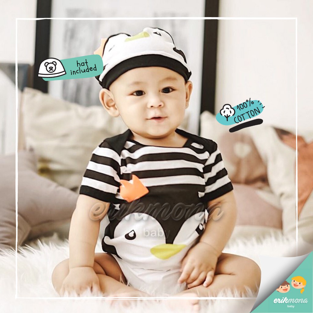 ✔️baju bayi jumper bayi✔️ karakter penguin hitam lucu✔️