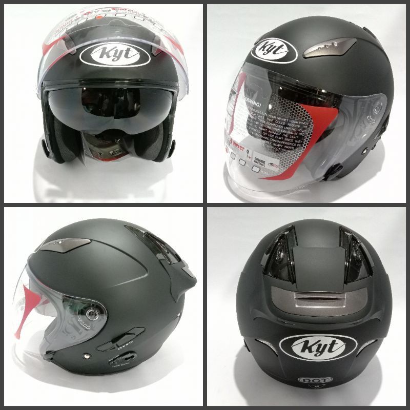 Helm kyt galaxy flat R solid hitam doff/kyt double visor