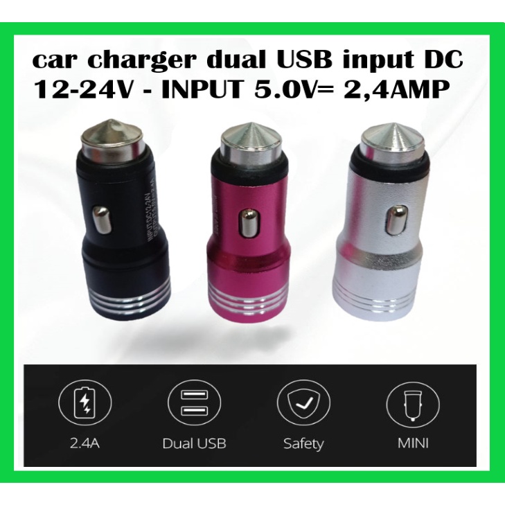 KOSTARIKA Car Charger Colokan Mobil Universal 2 Port 24v Alumunium Metal Case