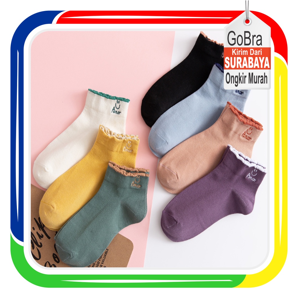 Gobra ♕ KK002 Kaos Kaki (Tanpa Kemasan) Wanita Tipis Pendek Semata Kaki Motif Smile Fashion Korea Women Sock Import Murah