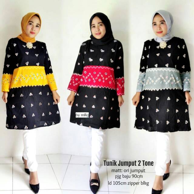 Tunik Jumput 2 Tone / Tunik Batik Wanita Jumput Ori Modern