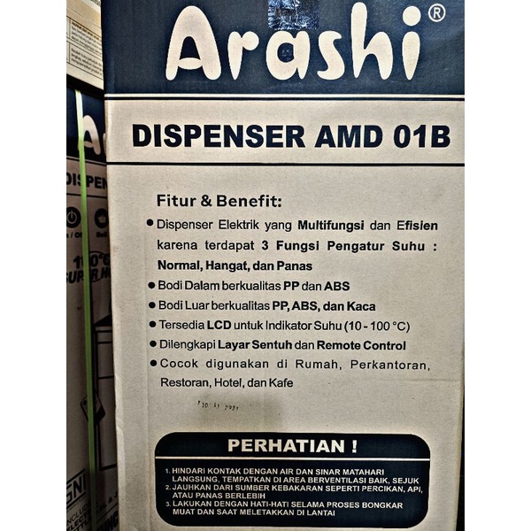 Dispenser Arashi AMD 01B dan AMD 02BC Galon Bawah Lengkap Free Mug Elektrik dan Teko Kaca / Dispenser Galon Bawah