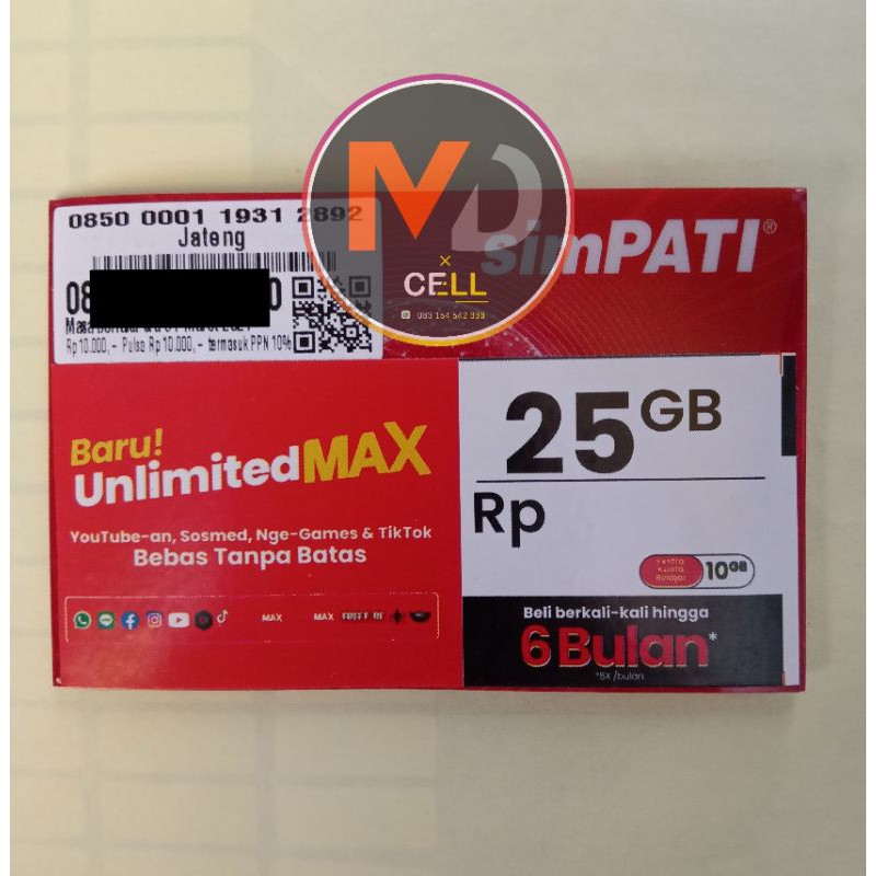 Kartu Telkomsel 25GB unlimited max / Perdana Telkomsel