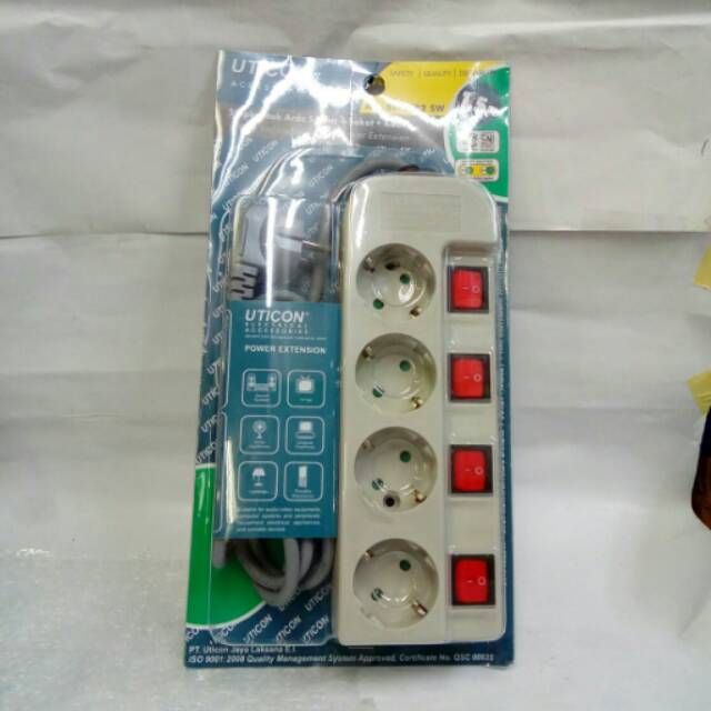 UTICON ST-1482 SW Stop Kontak 4 Lubang + Saklar Kabel 1.5m Abu-abu SNI