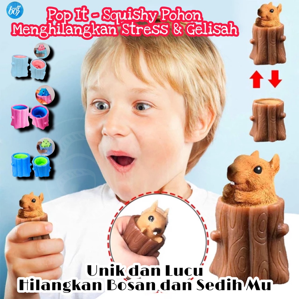 Mainan Pop it Squishy Pohon Tupai Karet Silikon / Mainan Tupai Lucu Remasan / Mainan Penghilang Stres dan Gelisah