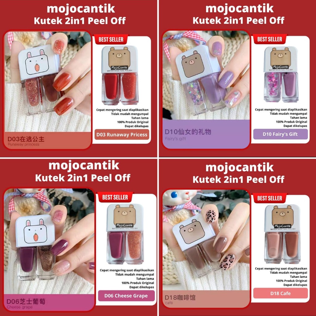 MJ Cantik 2IN1 KUTEK PEEL OFF HALAL KUTEKS 2 TONE KUTEK KOREA Cat Kuku muslimah Gel D01-D28