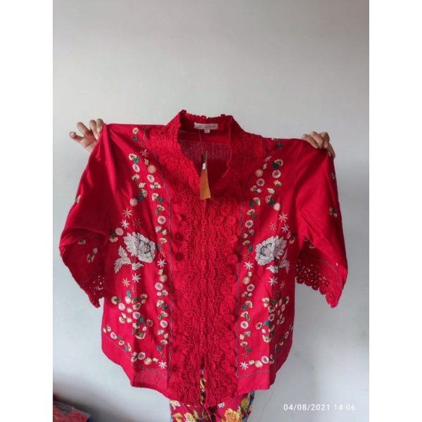 Kebaya alexuez 0648 merah bordir dibahan /kebaya kombinasi brukat premium