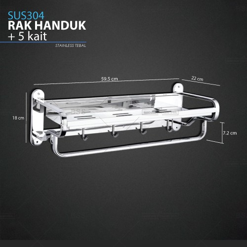 SUS304 Rak Handuk 60cm Stainless Tebal Gantung Kait Handuk Kamar Mandi Elegant Mewah Anti Karat