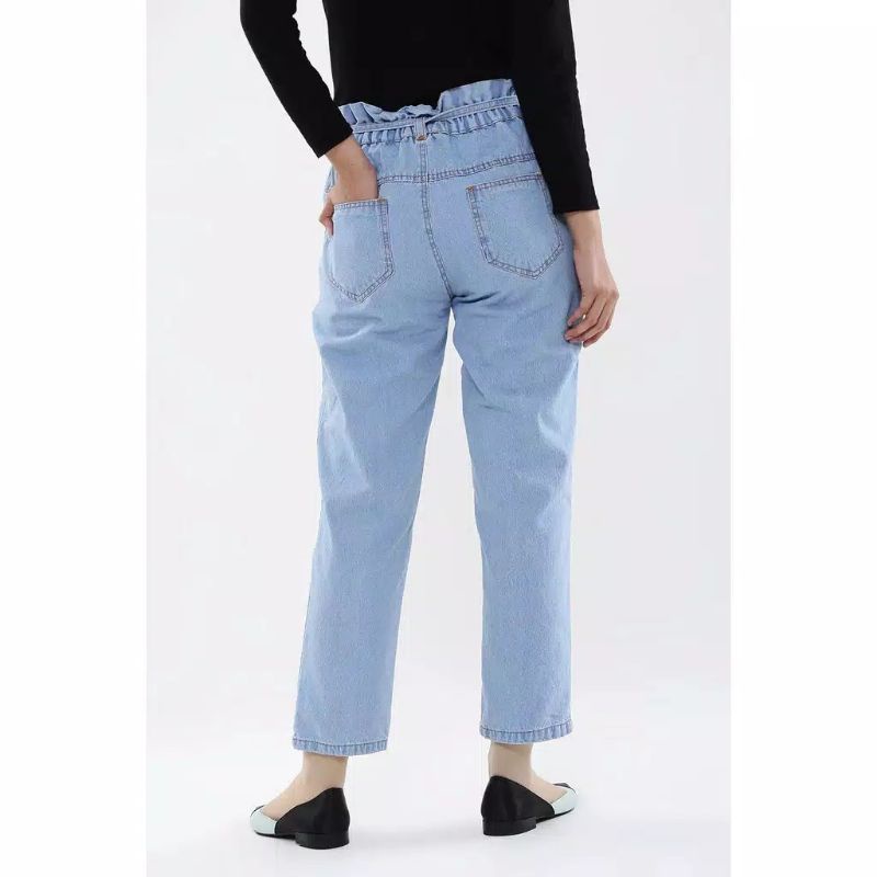 celana jumbo wanita baggy pant boyfriend jeans wanita pinggang karet melar