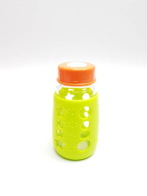 Botol Asi 150ml Kaca +   Pengaman Botol Silicone Cover Y1 / botol kaca orange dengan pengaman botol anti pecah silicone