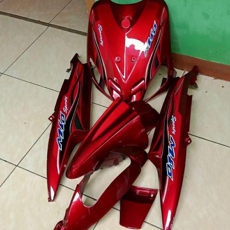 FUL SET COVER BODY BODI HALUS MIO SPORTY MIO OLD WARNA MERAH MARUN PLUS STRIPING
