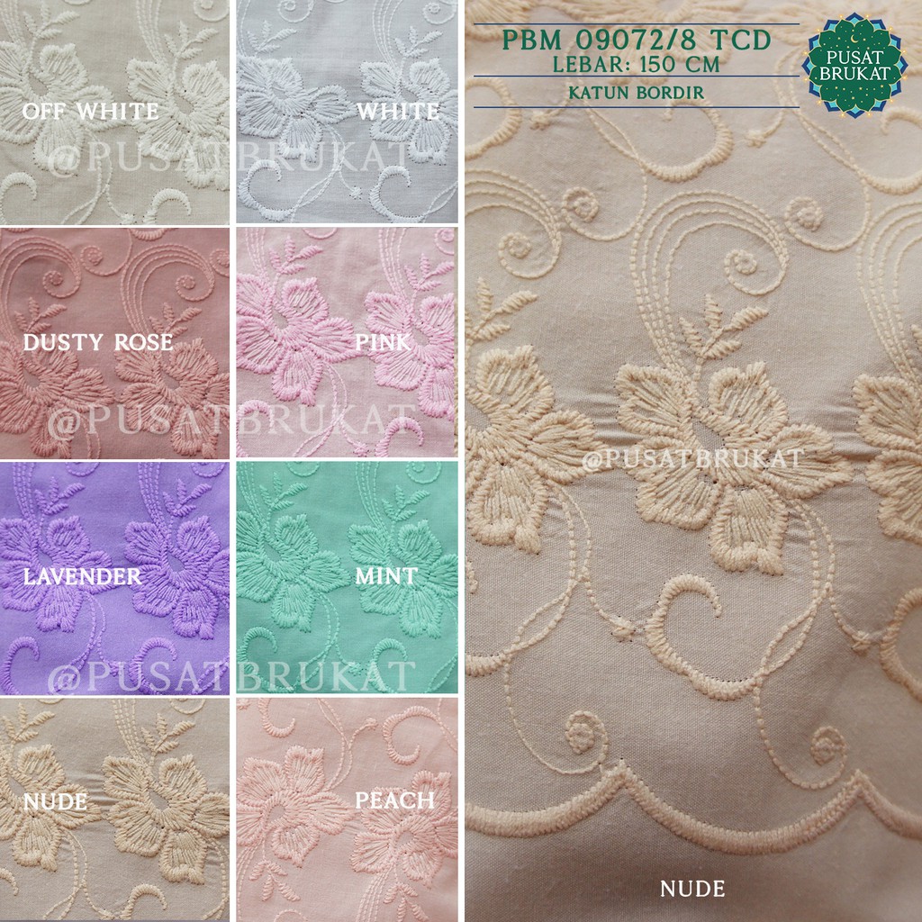 KAIN KATUN BORDIR MUKENA / COTTON EYELET EMBOSS BELA - PBM 09072 TCAD - [harga per 0.5m]