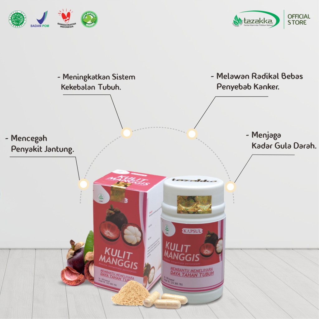 EKSTRAK KULIT MANGGIS Herbal Tazakka 60 Kapsul Original Halal BPOM | Anti Kanker | TUMOR