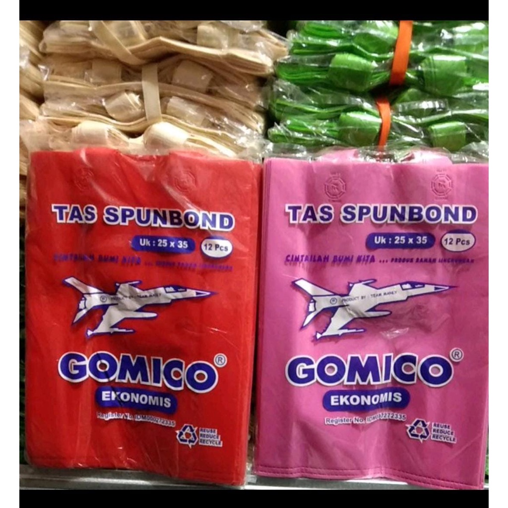 goodie bag merk GOMICO economis uk 25x35x8 / tas spunbond