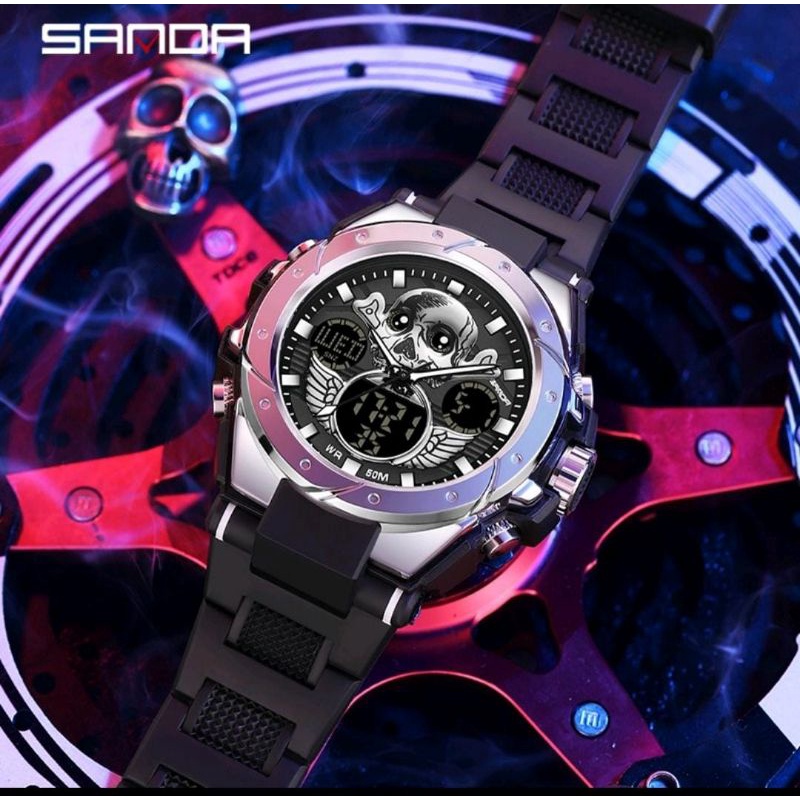 Jam Tangan Terlaris Outdoor S6087 Jam Tangan Pria Digital Analog Tali Rubber Chronograph Anti Air