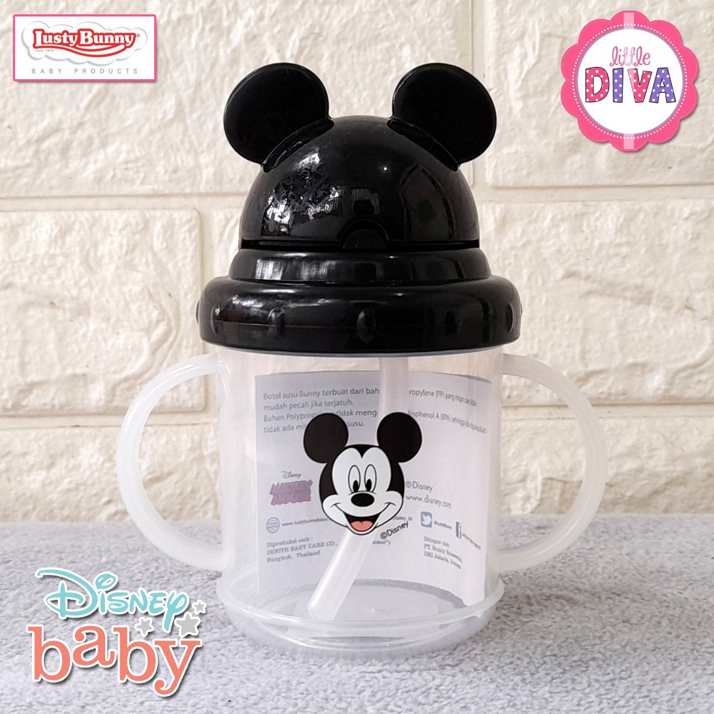 HANDLE CUP WITH FLIP TOP SIPPER 210 ml - Gelas Minum Anak Dengan Sedotan lusty Bunny Mickey Minnie DMM-3014