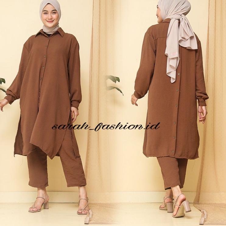 Paling Diminati Oneset Tunik Adhisa Crinkle Airflow / Setcel Tunik Crinkle Airflow Busui / Setelan T