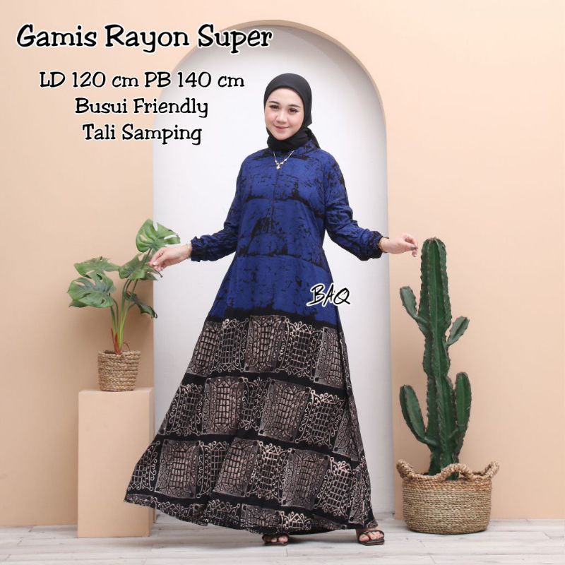 Gamis Rayon Super Premium Motif Abstrak Malaman Resleting Busui Bumil Homedress Wanita Kekinian Batik Pekalongan Termurah