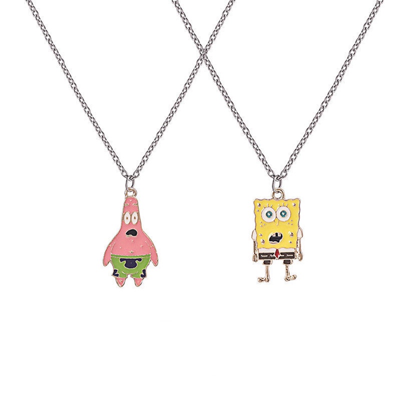 Kalung Liontin Kartun SpongeBob SquarePants Bintang Gaya Hip Hop Untuk Pria Dan Wanita