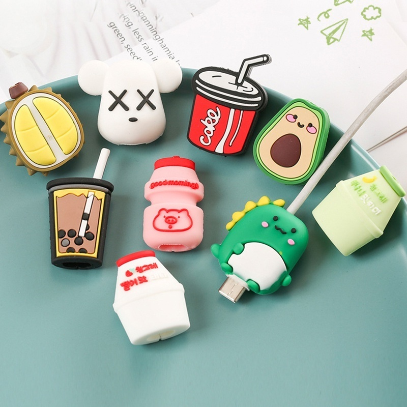 Pelindung Kabel Data / Charger USB / Earphone Bahan Silikon Motif Kartun