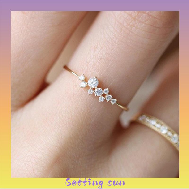 COD✨Cincin Emas Wanita Korea perak 925 Hias Kristal Zircon 3 Lapis Emas 18K Untuk Wanita TN