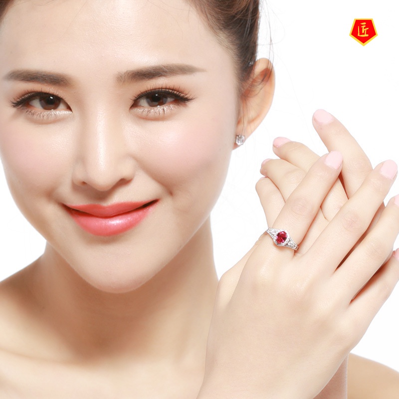 [Ready Stock] S925 Silver Red Diamond Ring Korean Style Temperament